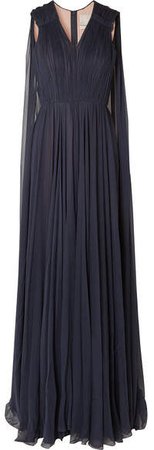 Cape-effect Silk-crepon Gown - Navy