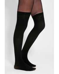 Lyst - Urban Outfitters Ribbed Faux Thigh-high Tight in Black