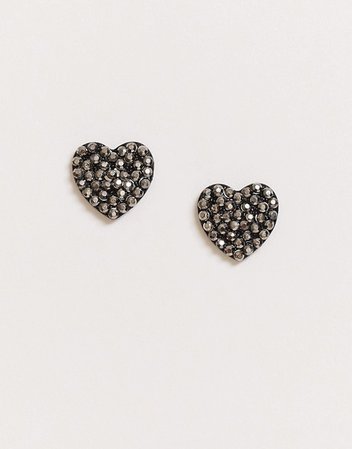 ASOS DESIGN stud earrings in black crystal heart design | ASOS