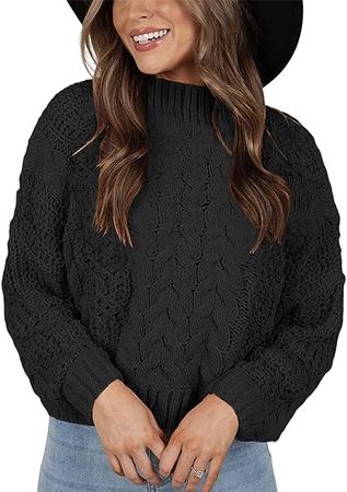 Kaxindeb Womens Mock Neck Pullover Sweaters Long Sleeve Cable Knit Solid Loose Fit Jumper Tops at Amazon Women’s Clothing store