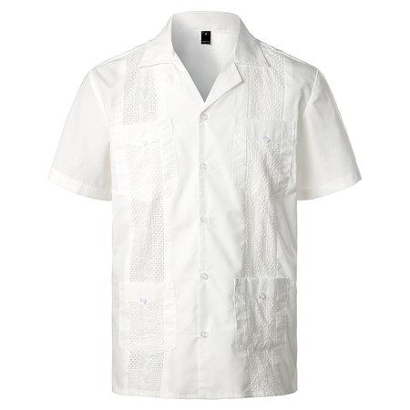 Camisa masculina cubana guayabera, camisa branca de manga curta com botões e bordados, camisas masculinas macias, cor sólida, gola de revere|Camisas casuais| - AliExpress