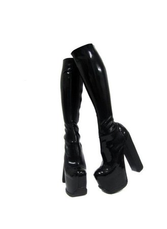 Latex Chunky Platform Knee High Boots Faux Leather shoes