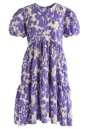 Simple Floral Print Midi Dress in Purple - NEW ARRIVALS - Retro, Indie and Unique Fashion
