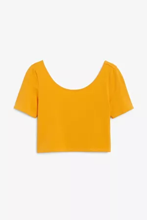 Fitted crop top - Orange - T-shirts - Monki WW