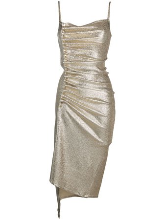 Shop Paco Rabanne metallic pleated dress with side-button ruched detail with Express Delivery - FARFETCH