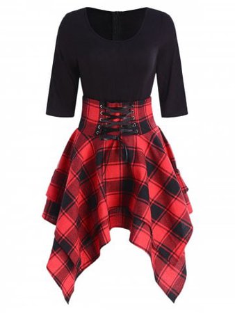 [ 43% OFF ] 2019 Lace Up Tartan Asymmetrical Dress | Rosegal.com Mobile