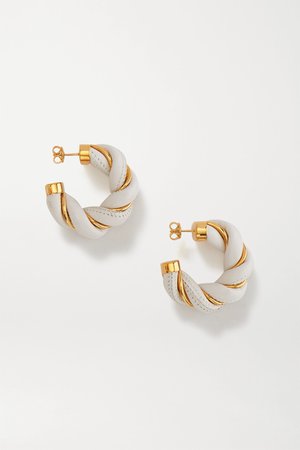White Gold-tone and leather hoop earrings | Bottega Veneta | NET-A-PORTER