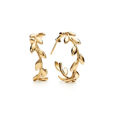 Paloma Picasso® Olive Leaf hoop earrings in 18k gold. | Tiffany & Co.