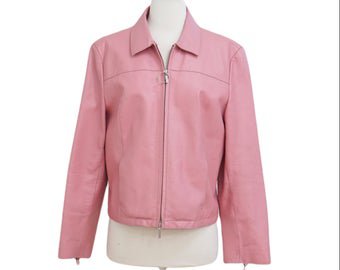 baby pink leather blazer