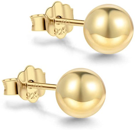 Amazon.com: 18K Gold Plated Sterling Silver Ball Stud Earrings 3mm-8mm Options, Simple Polished Ball Studs Hypoallergenic Jewelry (3mm): Clothing, Shoes & Jewelry