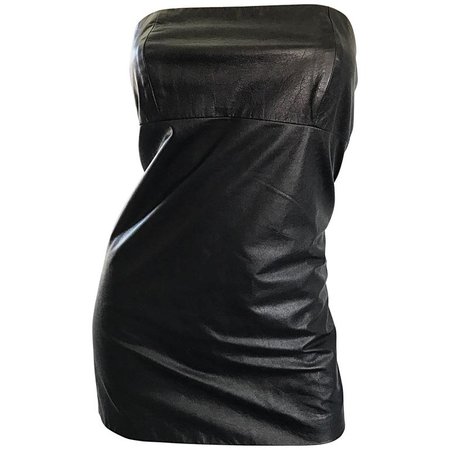 Martin Margiela Early 2000s Black Leather Sexy Bodycon Mini Dress or Tunic Top