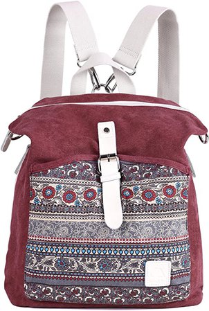 ArcEnCiel Women Girl Backpack Canvas Rucksack Shoulder Bag (Maroon)
