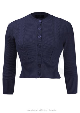 Vintage Style Cable Knit Crop Cardigan in Navy