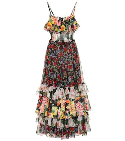 Floral-printed silk chiffon dress