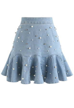 Denim skirt with pearls
