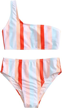 Amazon.com: Romwe Girl's Striped Print One Shoulder Bikini Set Bathing Suit Swimsuit Swimwear White 9Y : Clothing, Shoes & Jewelry