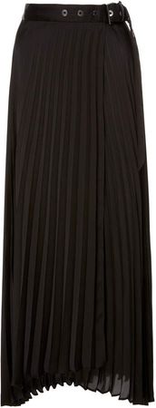 Belted Pleated Satin Maxi Skirt Size: 40
