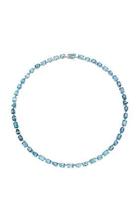 18k White Gold Love Wins Necklace With Aquamarine & Blue Topaz By Sauer | Moda Operandi
