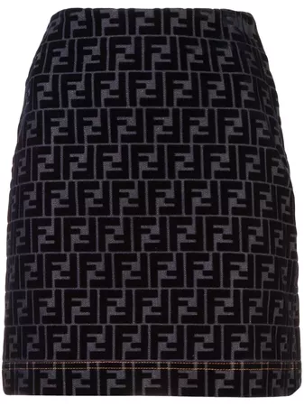 Fendi Monogram Patterned Denim Skirt - Farfetch