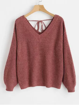 [HOT] 2019 V Neck Drop Shoulder Oversized Sweater In RED WINE L | ZAFUL CA