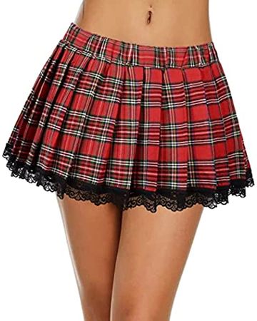 Women's Elastic Waist Plaid Pleated Skirt Skater School Uniform Mini Skirts