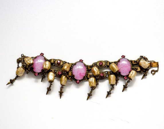 1920s Bohemian Czech Pink Cabochon Rare Bracelet PRT BR 001 | Etsy