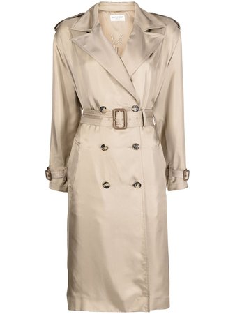 Shop Saint Laurent double-breasted silk trench coat with Express Delivery - FARFETCH