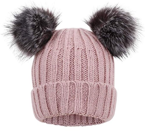 Arctic Paw Women Winter Double Ears Pompom Beanie Khaki Hat Coffee Ball at Amazon Women’s Clothing store