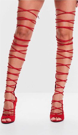 red lace up heels