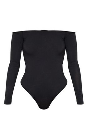 Basic Black Bardot Bodysuit | Bodysuits | PrettyLittleThing