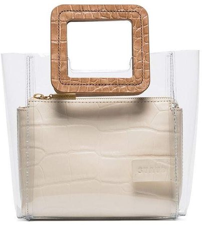 Staud cream Shirley mini crocodile embossed leather tote bag