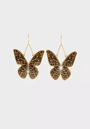Leopard Print Butterfly Earrings - Brown/Gold – Dolls Kill