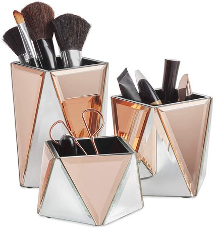 Amazon.com: Beautify Rose Gold Mirrored Storage Pots for Makeup Cosmetics, Brushes, Jewelry and Accessories - Geometric Silver and Rose Gold, Set of 3: Gateway