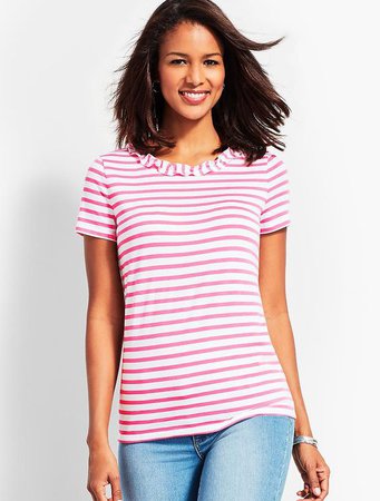 Talbots Pink Stripe ruffle t shirt 2018