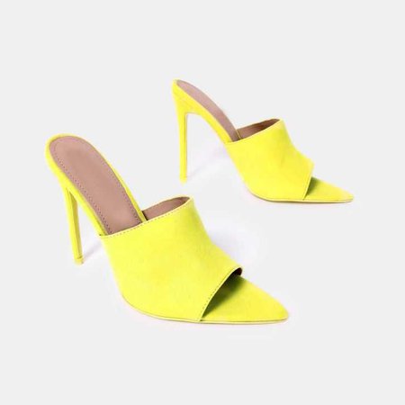 Cece Pointed Peep Toe Mule In Lime Green Faux Suede