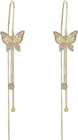Amazon.com: Sonateomber Long Gold Rhinestone Butterfly Threader Chain Tassel Earrings for Women – Cubic Zirconia Drop Chandelier Fringe Waterfall Jewelry Dangling: Clothing, Shoes & Jewelry