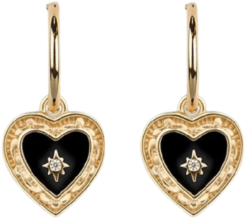 gold black heart hoop earrings