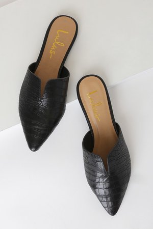 Chic Black Shoes - Slides - Pointed-Toe Slides - Flats - Mules