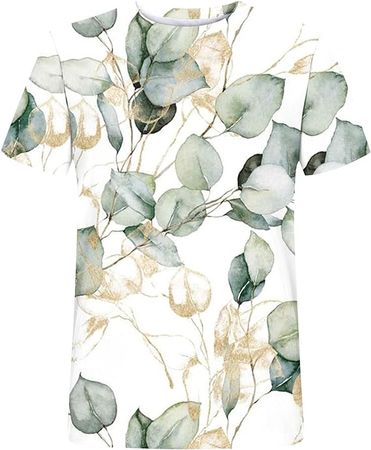 Amazon.com: Casual Tops for Women Trendy Floral Print Short Sleeve Blouse Casual Round Neck Shirt Basic Summer Graphic Tees : Sports & Outdoors