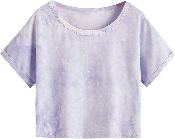 SweatyRocks Women's Round Neck Short Sleeve Casual Tie Dye Crop Top T-Shirt at Amazon Women’s Clothing store
