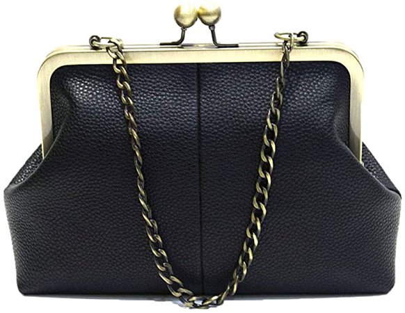 Abuyall Women Small Retro Purse Vintage Top Handle Handbag Kiss Lock Shoulder Bag Black: Handbags: Amazon.com