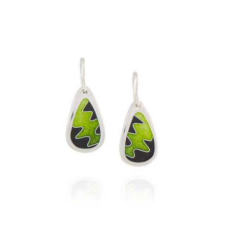 Enamel Earrings with Squiggle in Lime Green and Black - Pepperbush Jewelry