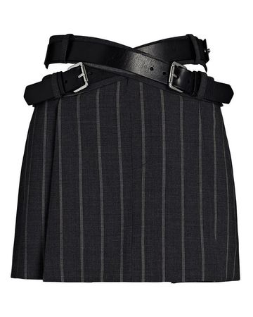 criss-cross pinstripe buckle skirt