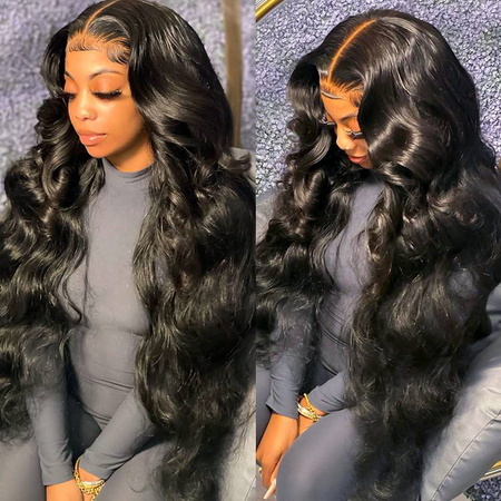 middle part buss down bombshell body wave curls wig
