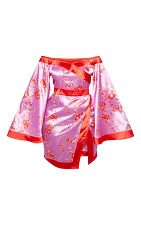 Plus Lilac Bardot Oriental Flare Bodycon Dress | PrettyLittleThing USA