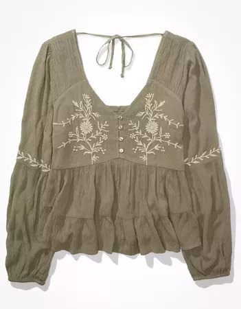 AE Embroidered Tunic Top olive