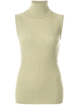 Chanel Green Turtleneck Sleeveless Sweater