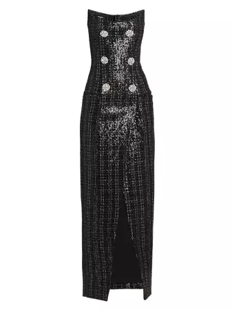 Shop Balmain Glitter Tweed Strapless Gown | Saks Fifth Avenue