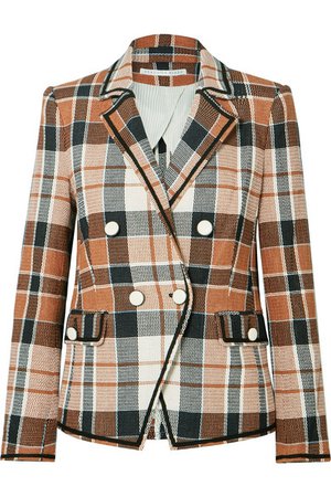 Veronica Beard Utah double-breasted checked cotton and linen-blend blazer
