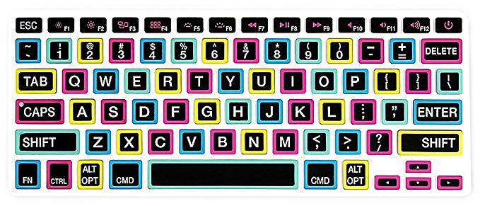 HRH Black Big Letter and Multi-color Rainbow Silicone Keyboard Cover Keyboard Skin Protector for All Apple Macbook Pro Air 13" 15" 17" (with or w/out Retina Display) iMac and Apple Wireless Keyboard